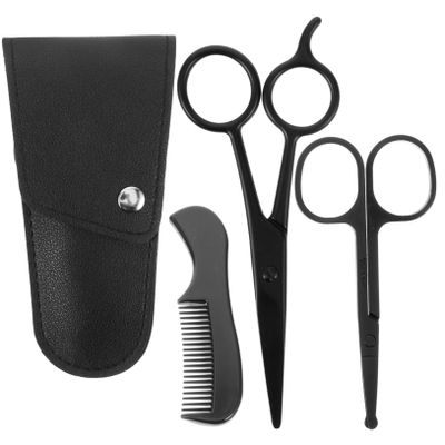 SAFIGLE 1set Stainless Steel Beard Trimming Scissors with Comb and Storage Bag for Home Barbershop and Outdoor Grooming