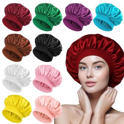 10 Pcs Large Sleeping Bonnet for Women with Wide Band, Satin Head Wrap for Sleeping Traveling, 10 Colors Adjustable Sleepings Caps Bonnet for Hair Protection, Hair Bonnets for Washing Makeup Bathing
