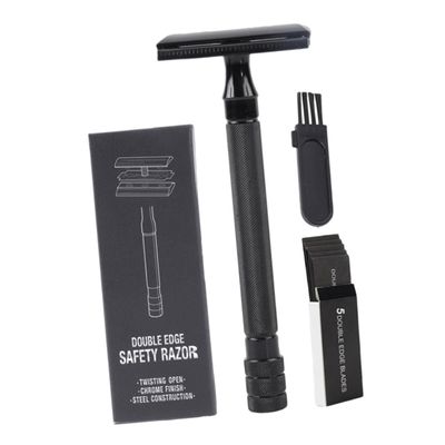 HAKIDZEL Old Style Manual Shaver Safety Razor Beard Body Hair Razor Metal Handle Double-edged Blades Brush Included for Grooming