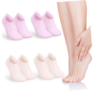 Beaupretty 4pairs Pink Silicone Socks Fuzzy Socks for Women Ankle High Moisturizing Gel for Foot Care