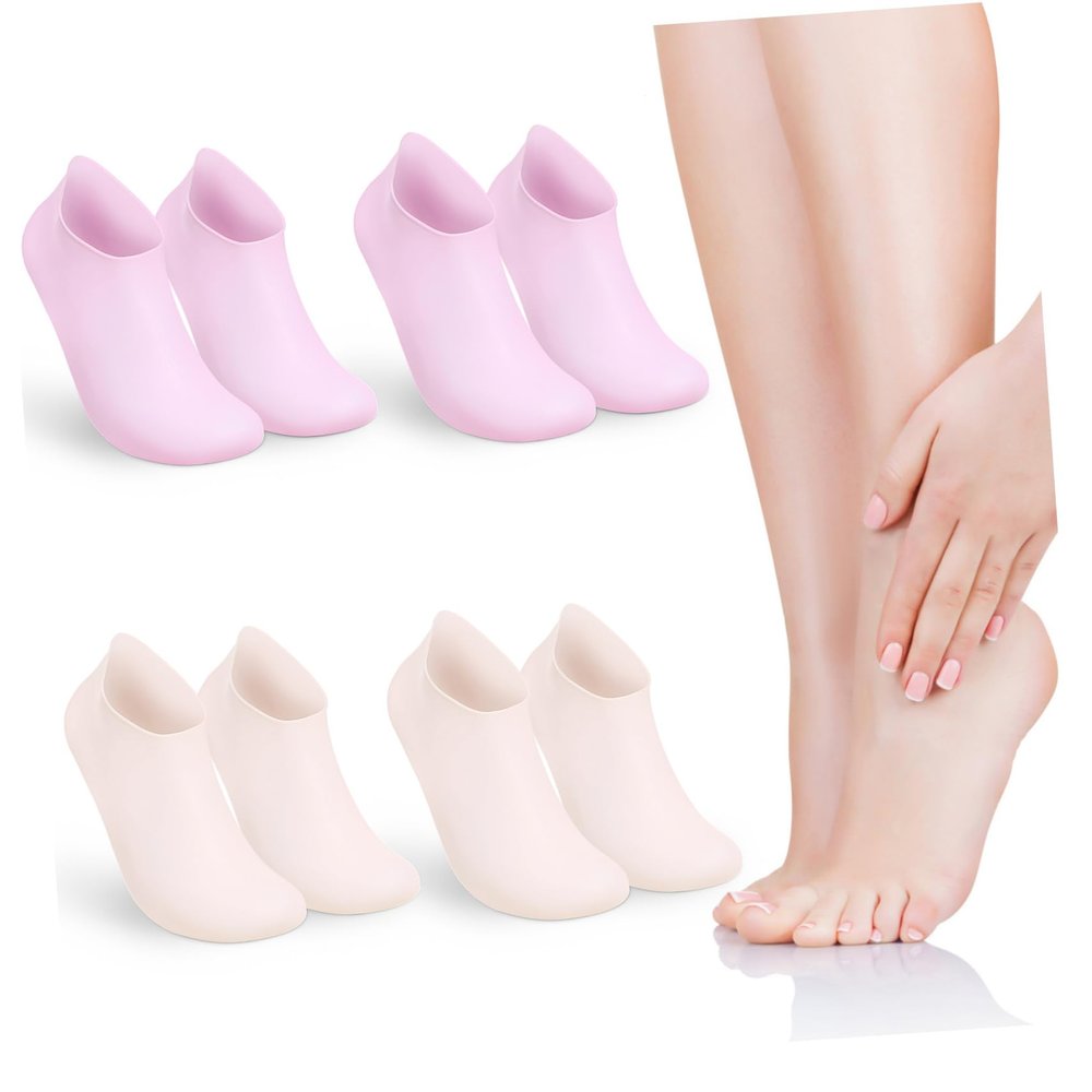 Beaupretty 4pairs Pink Silicone Socks Fuzzy Socks for Women Ankle High Moisturizing Gel for Foot Care