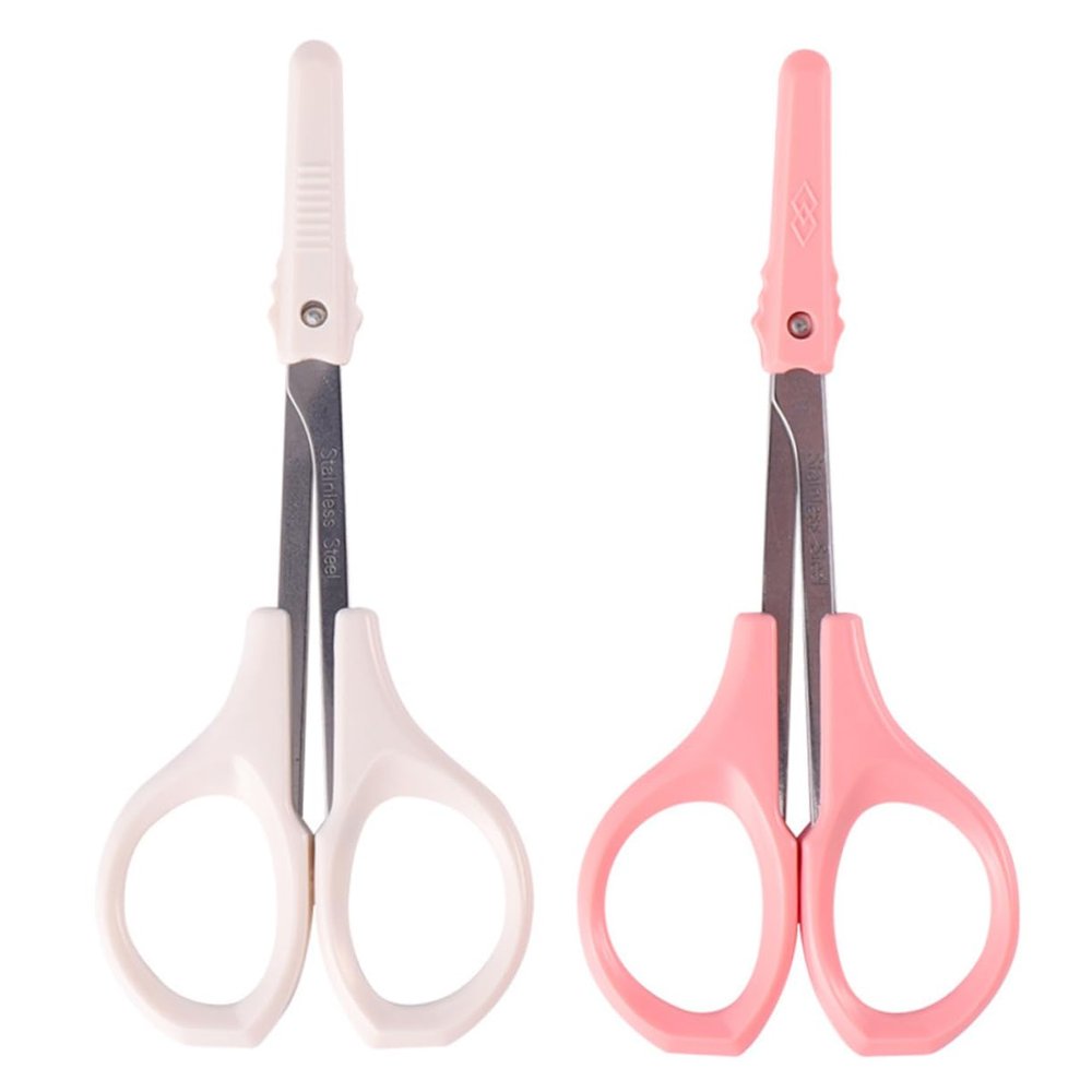 Happyyami 2pcs Stainless Scissors Precision Eyebrow and Eyelash Trimmers Curved and White Straight Designs for Easy Grooming and Travel