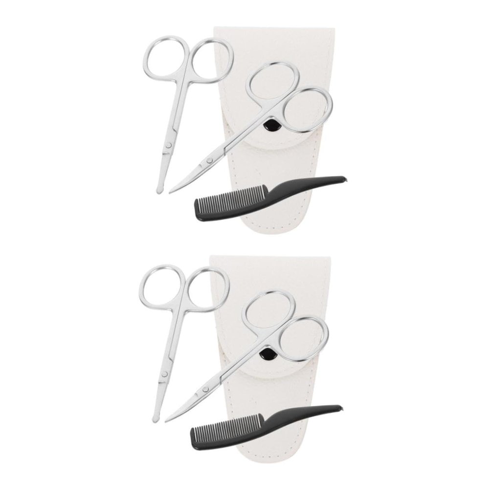 VICASKY 8pcs Beard Scissors Set Stainless Scissors for Grooming Includes Nose Hair Trimmer Round Pointed White Leather Pouch Small Comb