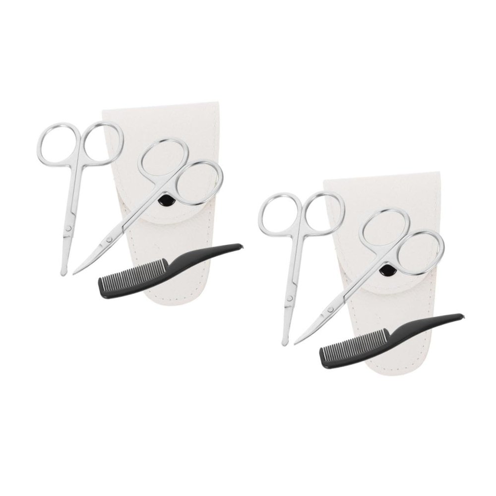 PartyKindom 8pcs Beard Scissors Set Stainless Scissors Nose Hair Trimmer Small Comb and White Leather Case for Men Grooming and Facial Hair Care