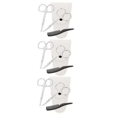 PartyKindom 12 Pcs Stainless Steel Barber Scissors Set Small Facial Hair Trimmer Nose Hair Trimmer Mini for Beard Mustache Cutting Kit Includes Pointed Round Scissors Leather Case Small Comb