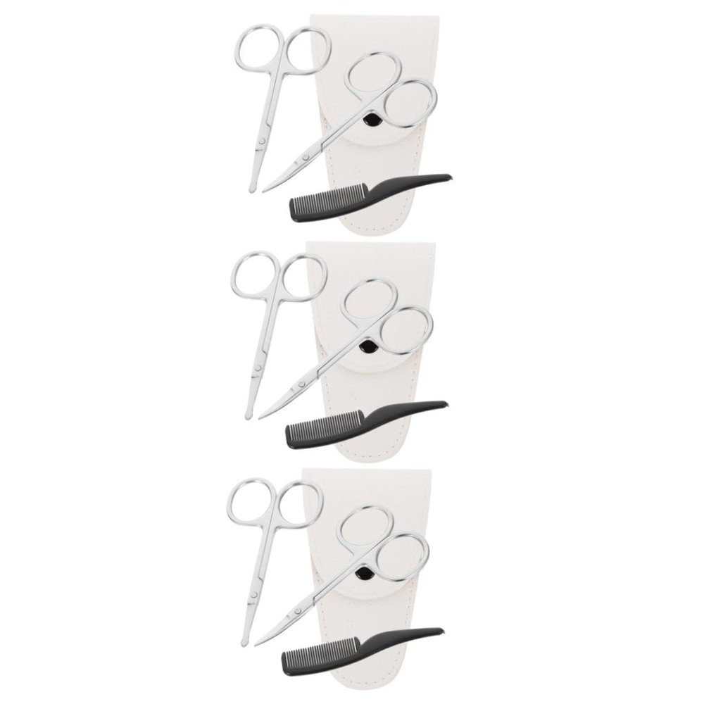PartyKindom 12 Pcs Stainless Steel Barber Scissors Set Small Facial Hair Trimmer Nose Hair Trimmer Mini for Beard Mustache Cutting Kit Includes Pointed Round Scissors Leather Case Small Comb