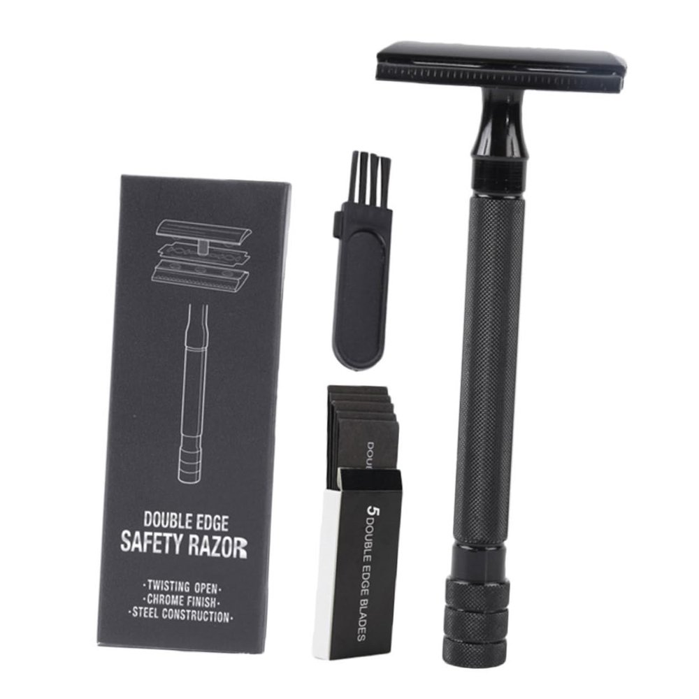 Happyyami Men Razor Mustache Trimmer Manual Hair Shaver Safety Razor Combs Double-edged Blade Beard Shaver Metal Travel
