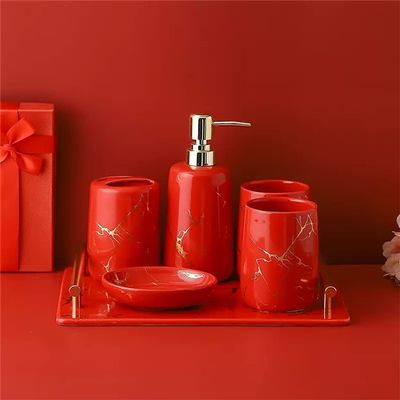 DUYHBAWRS Marriage Newly Married Housewarming Gift Ceramic Bathroom Five-Piece Wash Set Bathroom Supplies
