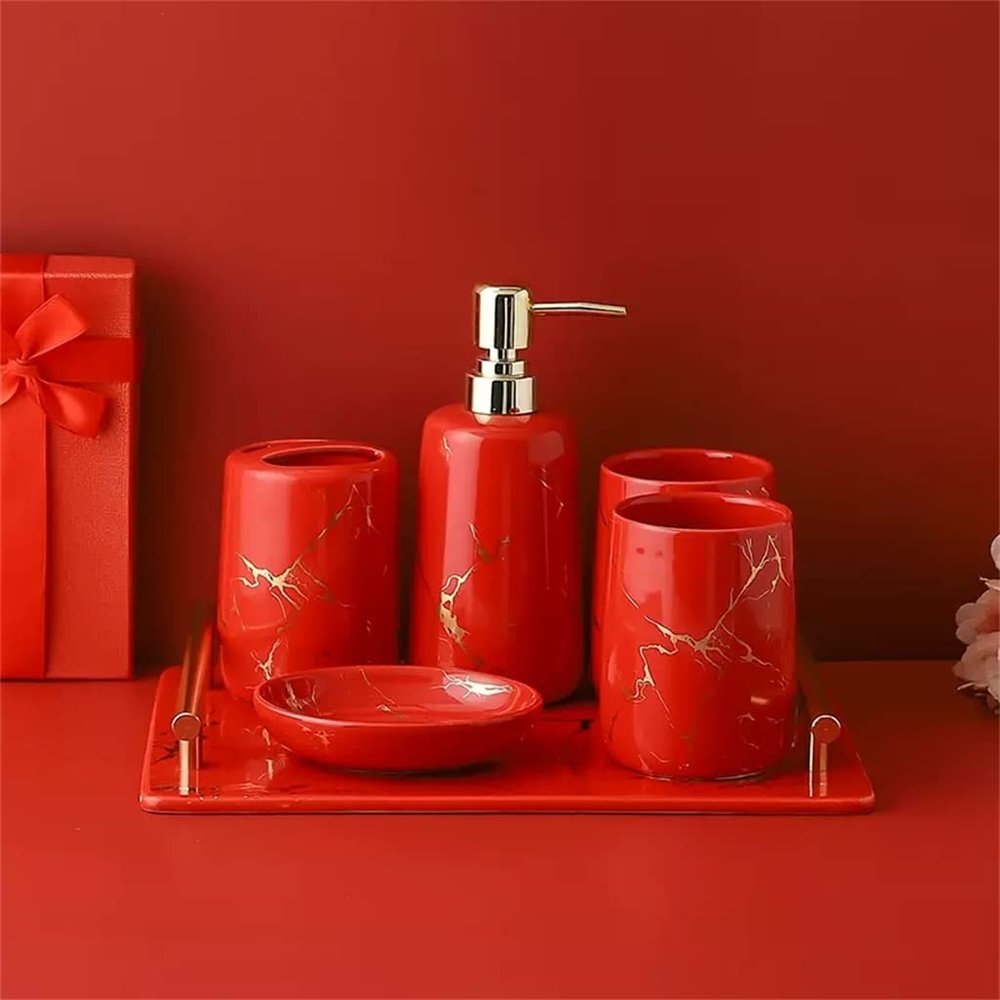 DUYHBAWRS Marriage Newly Married Housewarming Gift Ceramic Bathroom Five-Piece Wash Set Bathroom Supplies