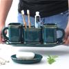 DUYHBAWRS Ceramic Brushing Cup Household Bathroom Supplies Washing Five-Piece Suit Couple Mouthwash Cup Tooth Cylinder view 4