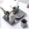 DUYHBAWRS Set Tray Bathroom Toothbrush Cup Toothbrush Cup Ceramic Wash Household Couple Toothbrush Mouthwash Cup view 3