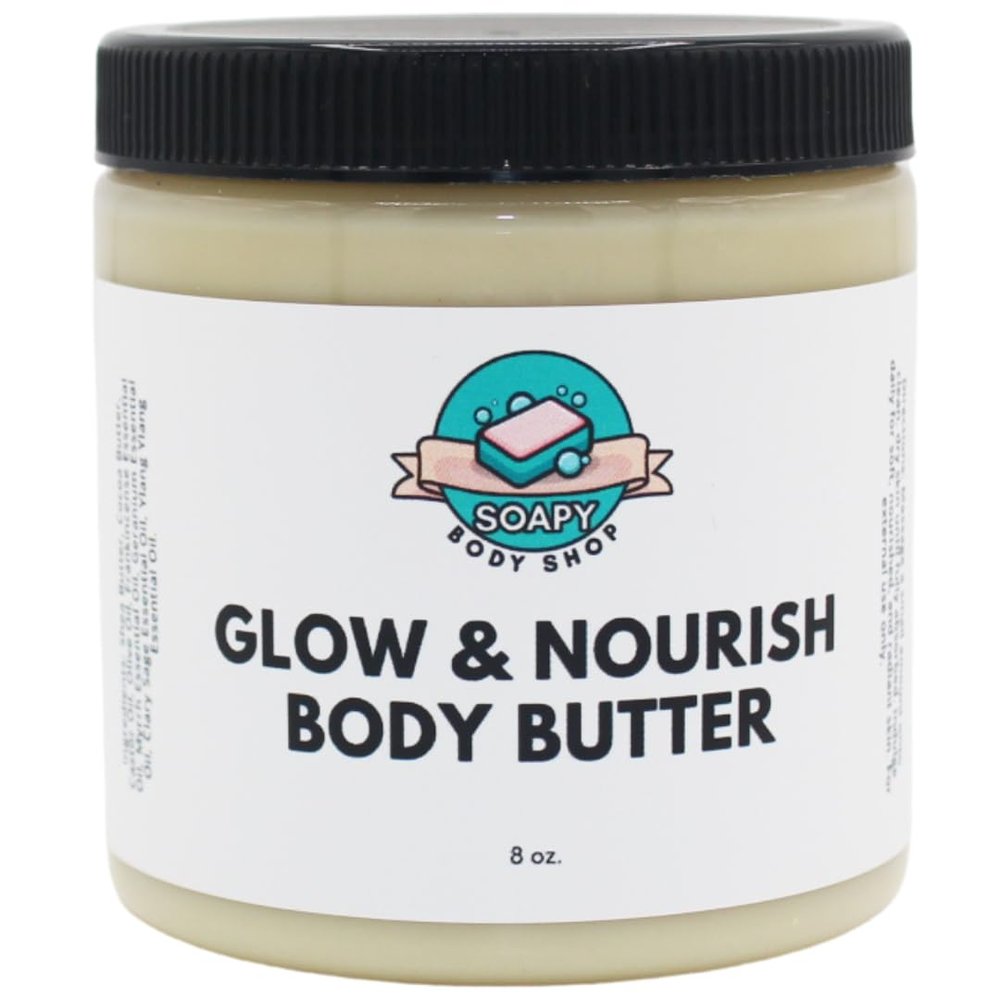 Glow & Nourish Body Butter with Shea Butter, Cocoa Butter, Essential Oils, 8 oz, Frankincense Essential, Myrrh Essential, Geranium Essential, Clary Sage Essential, Ylang Ylang