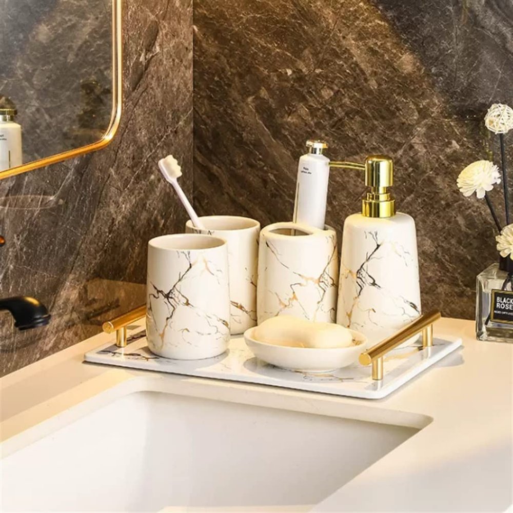 DUYHBAWRS Bathroom Five-Piece Wash Set Bathroom Supplies Bathroom Mouthwash Cup Toothbrush Cup Set