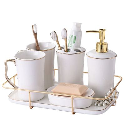 DUYHBAWRS Couple Wash Set Toothbrush Cup Ceramic Mouthwash Cup Bathroom Toilet Tooth Set European Household