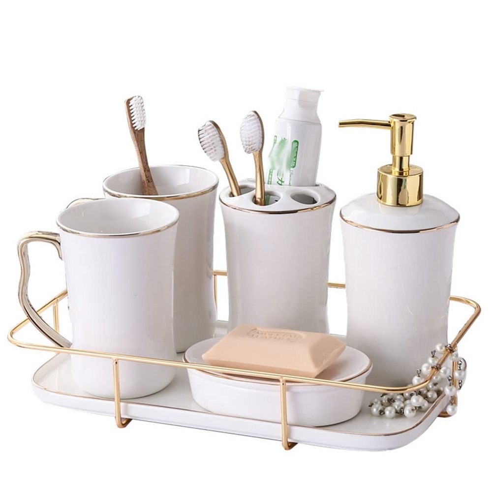 DUYHBAWRS Couple Wash Set Toothbrush Cup Ceramic Mouthwash Cup Bathroom Toilet Tooth Set European Household