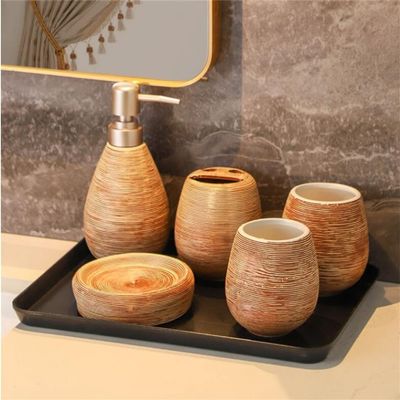 DUYHBAWRS Retro Ceramic Wash Bathroom Toilet Supplies Set Bathroom Five-Piece Set Handmade Wedding Wash Set