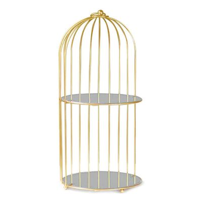 2 Layer Bird Cage Makeup Organizer Gold Jewelry Dessert Display Stand Metal Item Storage Rack for Dresser Bedroom Bathroom-Single Layer(Double Layer)