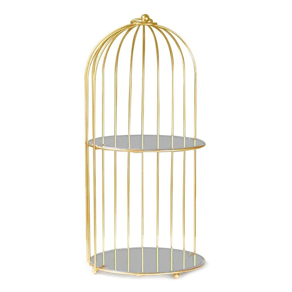 2 Layer Bird Cage Makeup Organizer Gold Jewelry Dessert Display Stand Metal Item Storage Rack for Dresser Bedroom Bathroom-Single Layer(Double Layer)