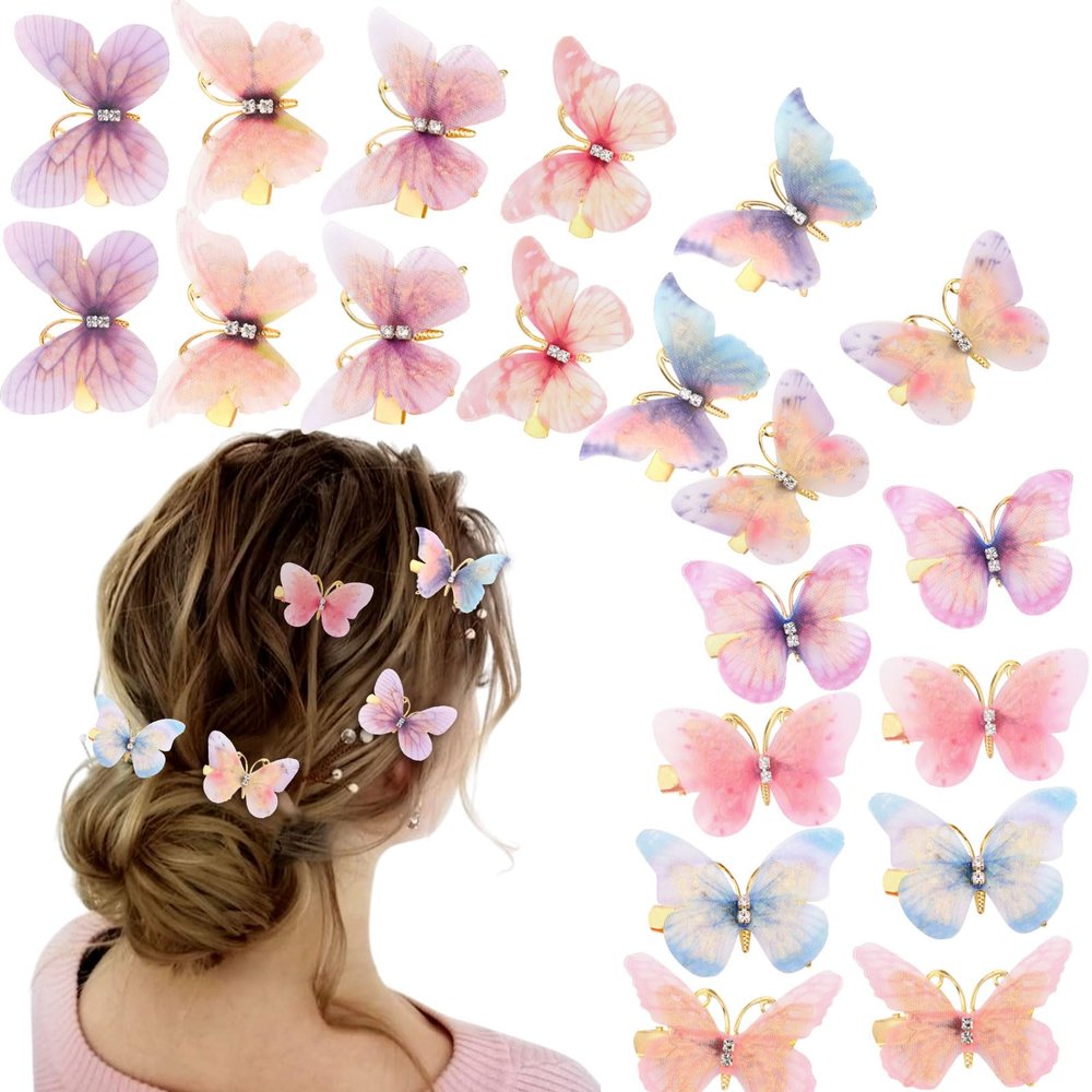10Pcs Rhinestone Butterfly Clips for Hair, Glitter Hair Jaw Clips,Shiny Butterfly Medium Hair Clips Set for Women Girls Back to School