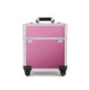 FigaroAct Professional Rolling Makeup Train Case, Shiny Pink Diamond Aluminum Cosmetic Organizer with Wheels, Beauty Storage Luggage view 2