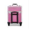 FigaroAct Professional Rolling Makeup Train Case, Shiny Pink Diamond Aluminum Cosmetic Organizer with Wheels, Beauty Storage Luggage view 3