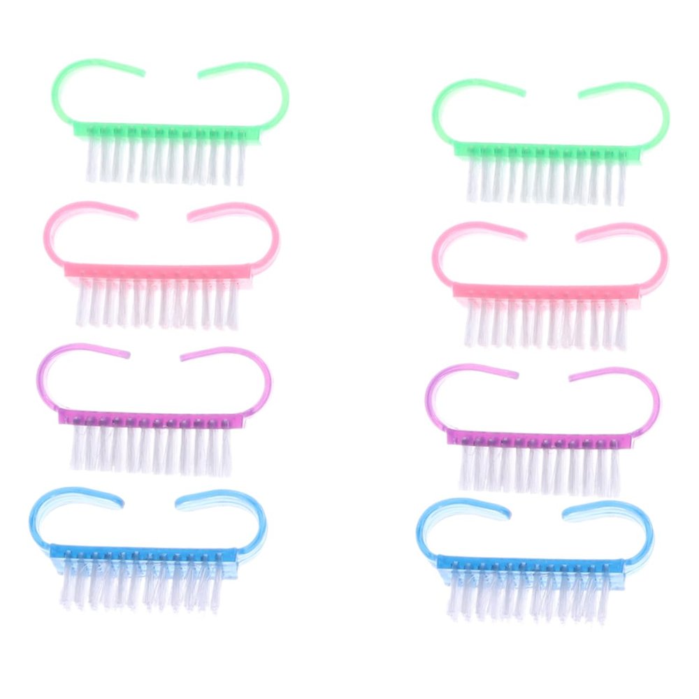 CALLARON Cleat Shape Nail Tool 8pcs Small Dust Brush Set for Manicure Plastic Nail Cleaning Brushes for Women and Girls
