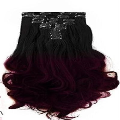 10pc 28Inch Har Extensions Wig Curly/Wavy For Women And Girls 200gram (Curly Black+ Burgundy)