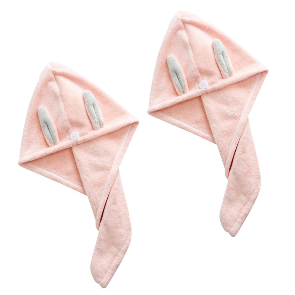 CALLARON Coral Fleece Rabbit Ear Hair Towels 2-Pack Quick-Drying and Absorbent Hair Wraps for Women Cute Cartoon Design for Shower and Travel
