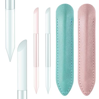 2PCS Glass Cuticle Pusher Tool with Leather Case