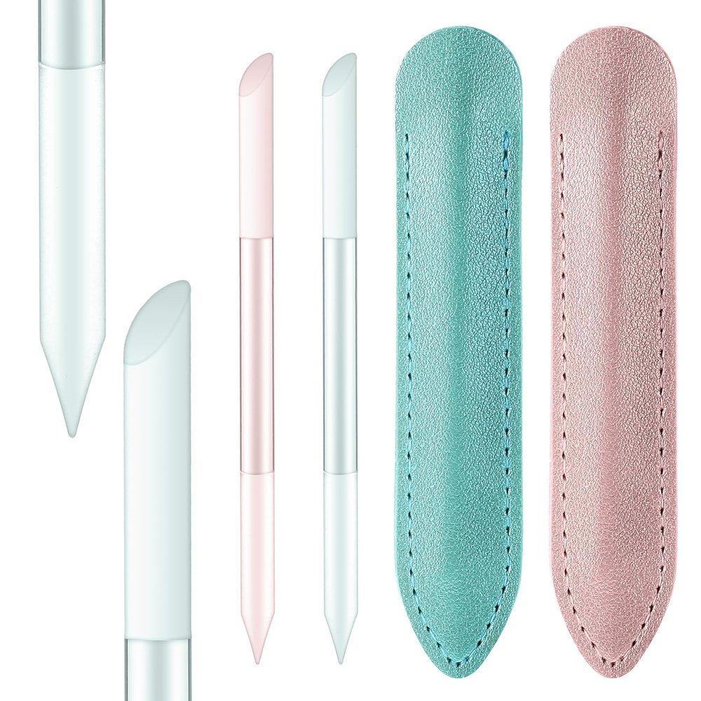 2PCS Glass Cuticle Pusher Tool with Leather Case