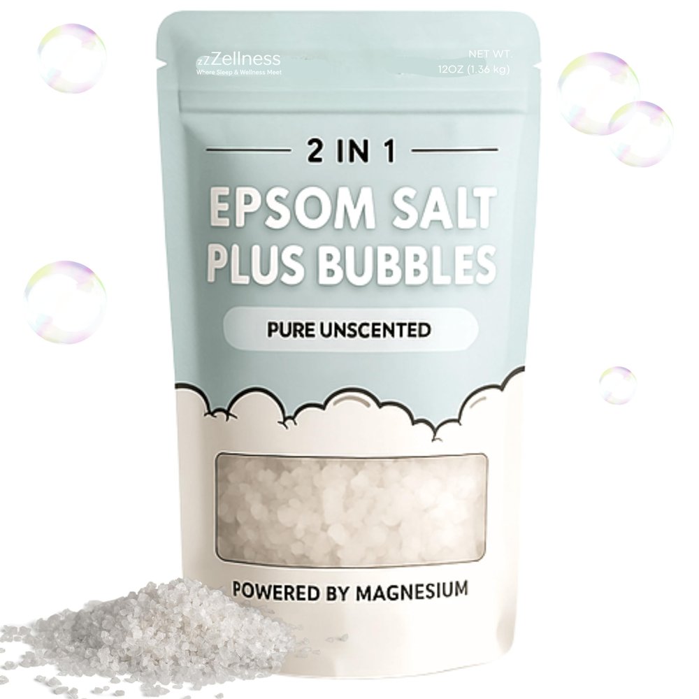 ZZZELLNESS Epsom Salt Plus Bubbles  Pure Unscented Foaming Bath Soak  Magnesium Sulfate for Muscle Recovery, Stress Relief & Relaxation  Great for Aromatherapy  12 oz