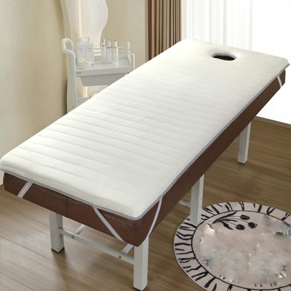 Beige,190 * 70cm T,Memory Foam Massage Bed Pad with Hole Spa Massage Table Mattress Topper with Headrest and Elastic Bands Non-Slip Lash Bed Cushion Thickness 6cm