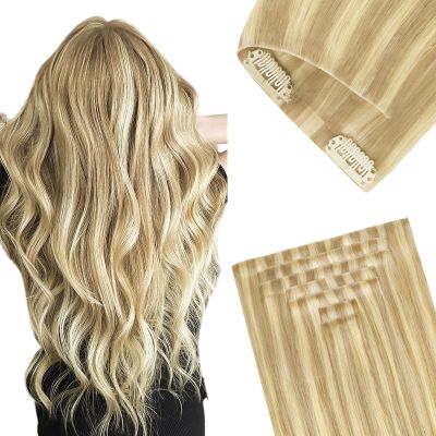 GOO GOO Invisi Edge Clip in Hair Extensions 22inch 160g 7Pcs Injected Seamless PU Clip in Hair Extensions, Virgin Real Human Hair, #18D/22F Dirty Blonde Highlights
