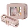 Pinkmik Clear Makeup Bag with Brush Case Travel Toiletry Bag Waterproof Cosmetic Organizer Car Essentials for Women (Pink, M+SLIM-1) view 1