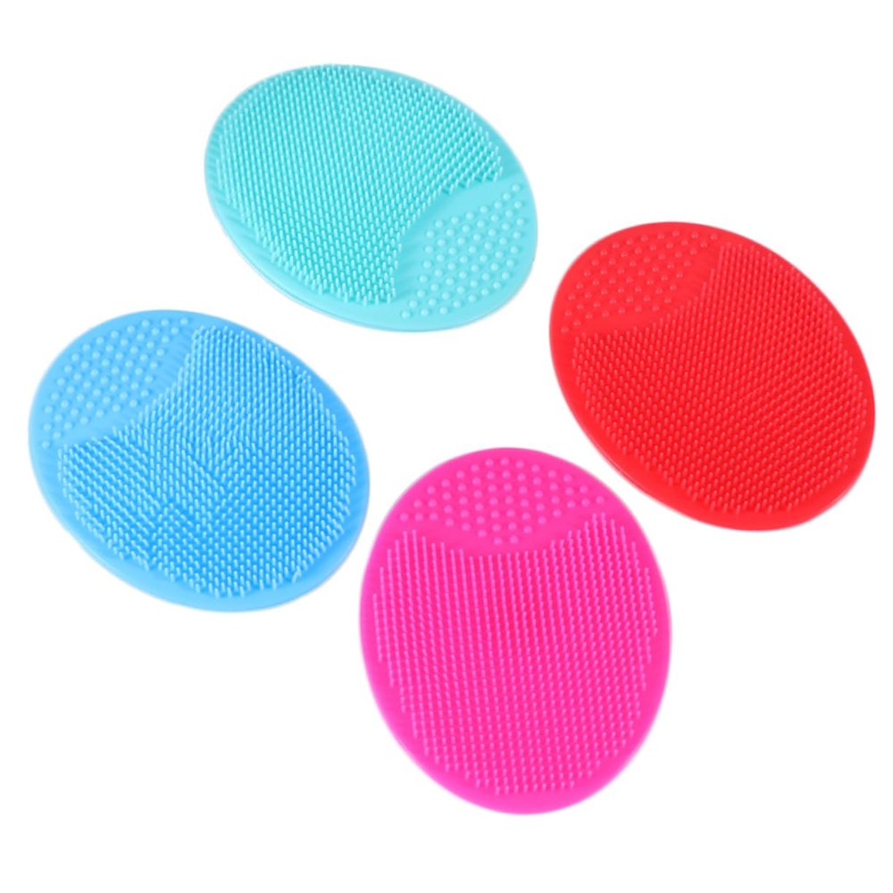 CALLARON 4pcs Handheld Silicone Face and Facial Cleansing Brush Non-Abrasive for Skin Types for and Exfoliation Green Red Rosy