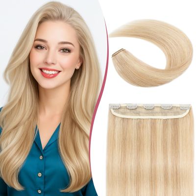 SEGOHAIR Clip In Hair Extensions for women One Piece 5 Clips Real Human Remy Hair Extension Long Straight Hairpieces for women 22 Inches #18P613 Light Blonde mixed Bleach Blonde