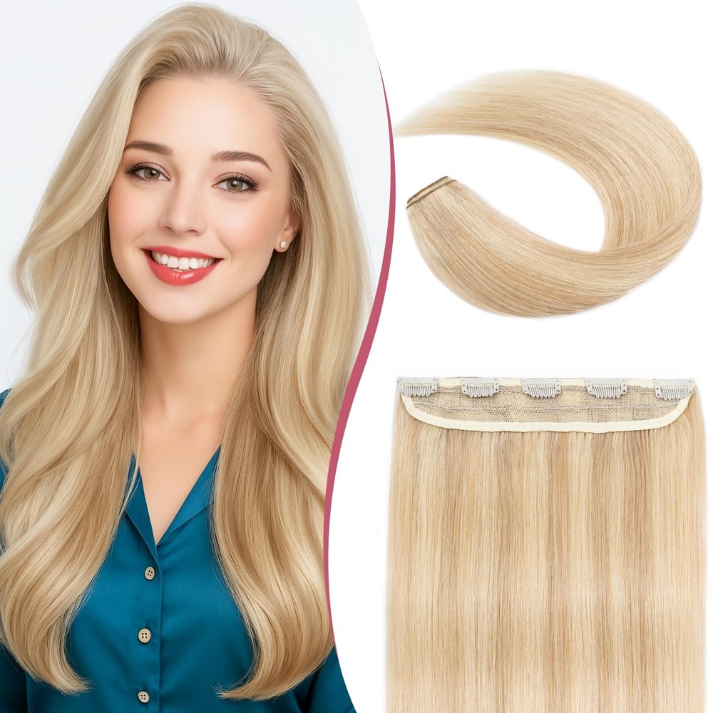 SEGOHAIR Clip In Hair Extensions for women One Piece 5 Clips Real Human Remy Hair Extension Long Straight Hairpieces for women 22 Inches #18P613 Light Blonde mixed Bleach Blonde