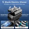 Electric Razor for Men, 2-Speed 5-Blade Electric Shavers for Men Face Cordless Rechargeable, Mens Foil Shaver Shaving Machine Wet Dry Men's Travel Razors for Man Close Shaving Face as Gift, Black view 2