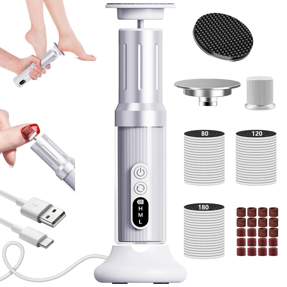 Electric Foot Callus Remover with Nano-Glass Head&Rechargeable Base,6 Speeds Cordless Electric Foot File with Digital Display,Callus Remover for Feet Dead Skin Home Spa Salon with 60Pcs Sandpaper Disk