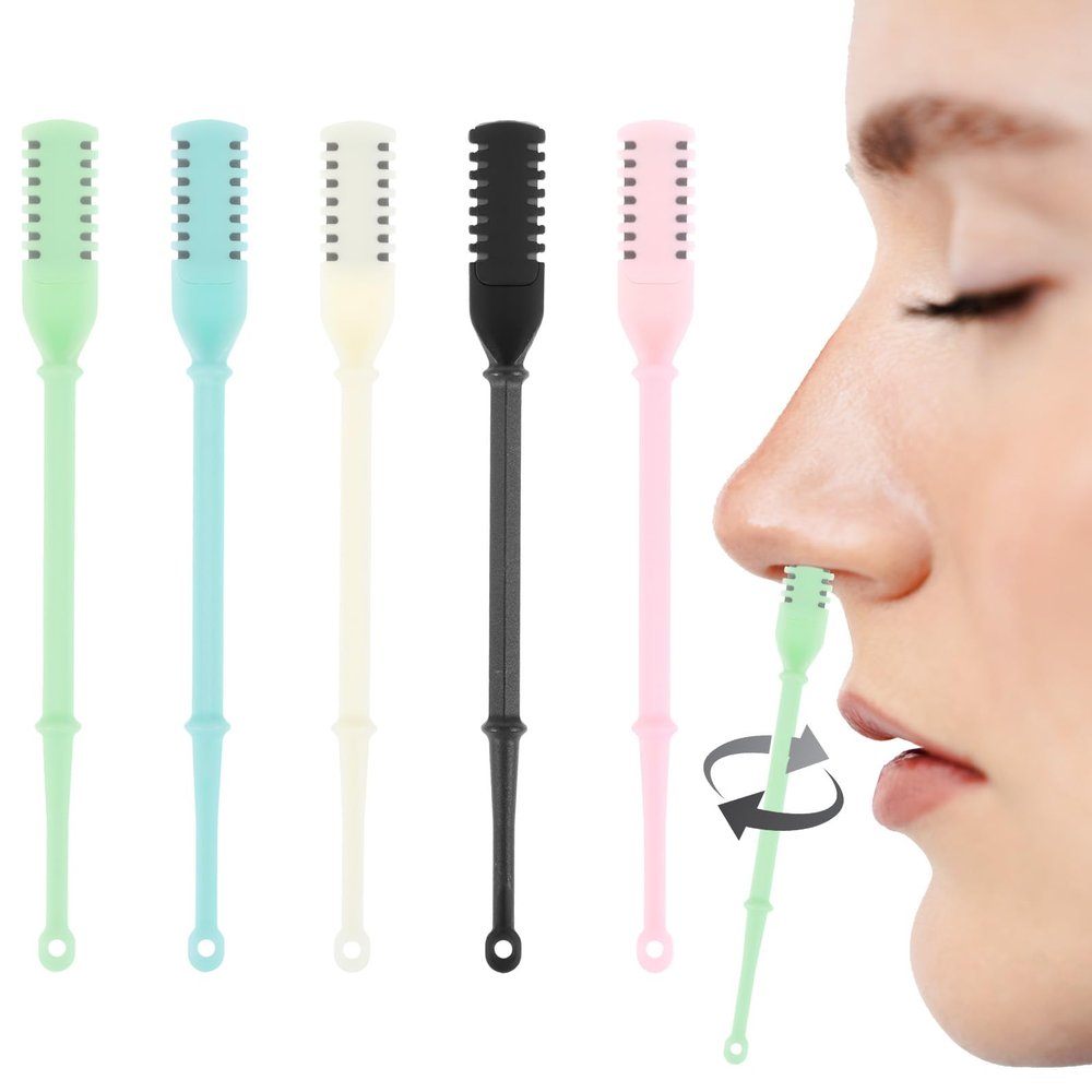 Sorcristy 5PCS Nostril Hair Trimmer Set, Nostril Remover Tool 2-in-1 Double Sided Nose Hair Cutter, 360 Rotating Manual Trimmer with Ear Picker for Men, Women, Portable Grooming Tool