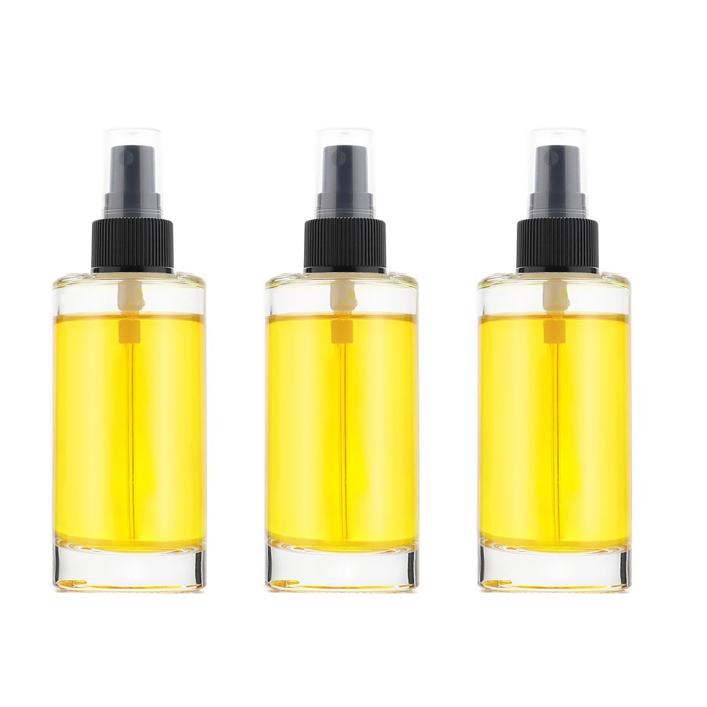 100ml Straight Round Glass Dropper Bottles with Spray Pump with Glass pipette with Threaded 24/415 for Lotion, Leak Proof Travel Bottles, Set of 3 (Black)