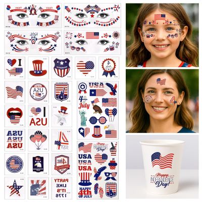 26 Sheets Fourth of July Temporary TattoosPatriotic USA Face & Body Stickers for Kids & AdultsWaterproof, Skin-Friendly Red White Blue Designs for 4th of July Independence Day, Parades & BBQ
