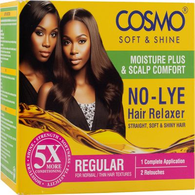 Cosmo Soft & Shine Hair Care Moisture Plus & Scalp Comfort No-Lye Hair Relaxer Kit Regular, 5X More Conditioning, 1 Complete Application, 2 Retouches, Non-Greasy, Moisture, Shine, Softness, Elasticity