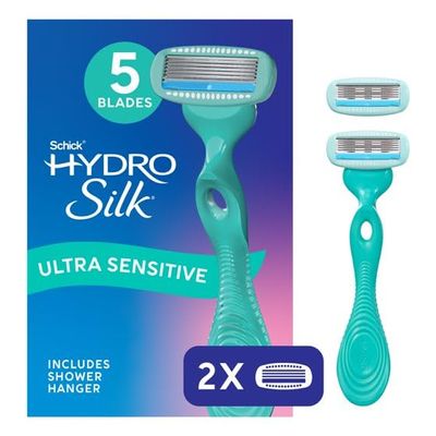 Hydro-Silk Sensitive Skin Womens Razor, 5-Blade Manual Razor for Women, 1 Handle & 2 Refills (pack of 1)
