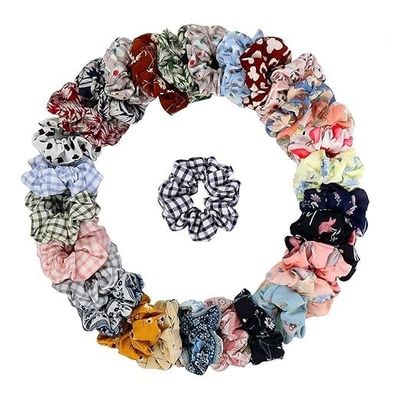 14 Colors Chiffon Flower Hair Band Scrunchies Ponytail Holder, Including 8 Color Flower Hair Scrunchies and 6 Solid Color for Women (STYLE 1) Multicolor