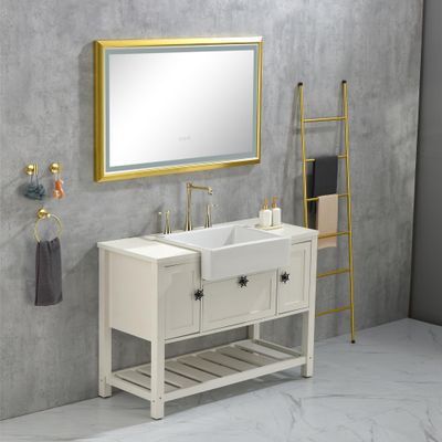 42x24 Inch LED Frontlit Bathroom Mirror with Metal Frame, Wall Mounted Vanity Mirror with Smart Touch Button, Anti-Fog, Memory Function, 3 Colors, Stepless Dimmable Makeup Mirror(Horizontal/Vertical)