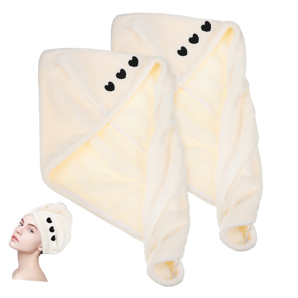CALLARON 2pcs Quick-Drying Microfiber Hair Wraps for Women Super Absorbent Hair Towels with Button Design for Showers Facials and Makeup Coral Fleece Drying Caps