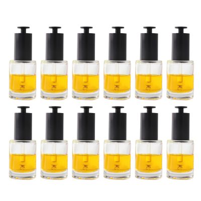 30ML Glass Dropper Transparent Bottles with Frosty Black T-shaped cap with Glass Pipette with threaded 20/415 for Essential Oils, Leak Proof Travel Bottles, Set of 12 (High)