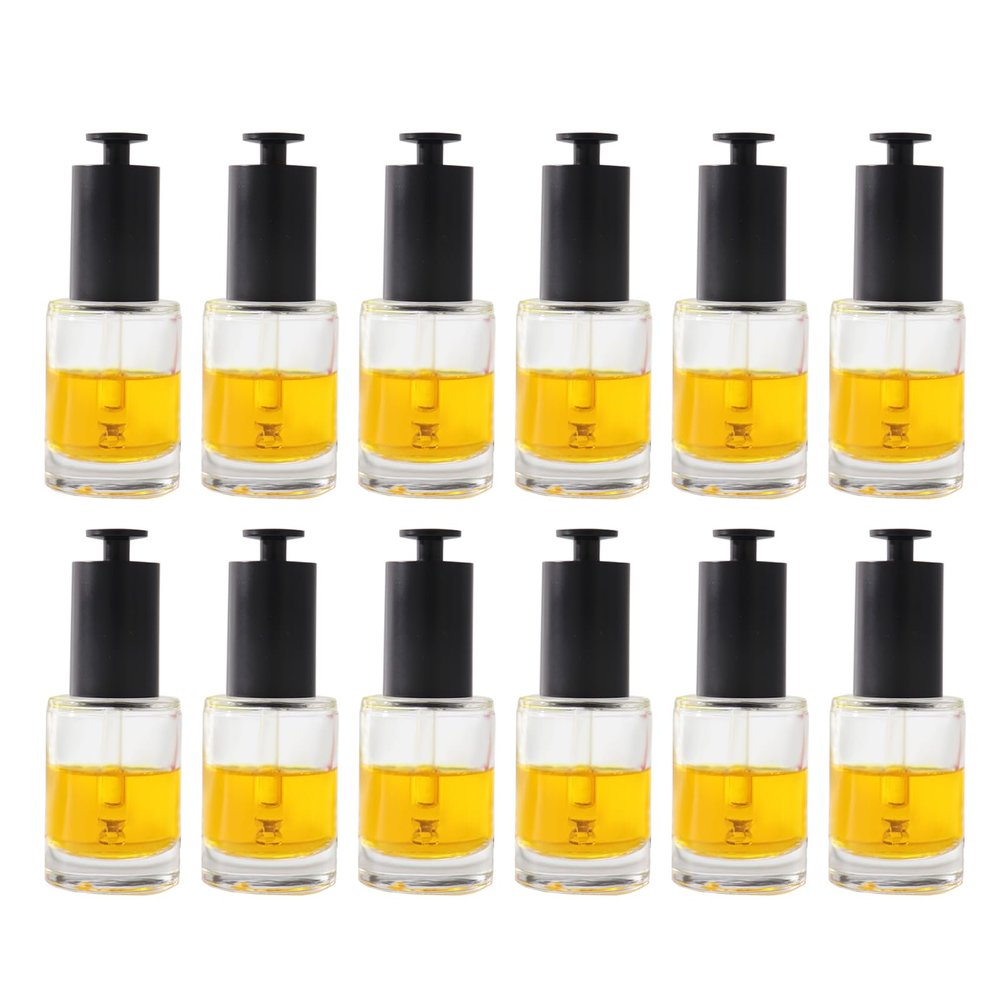 30ML Glass Dropper Transparent Bottles with Frosty Black T-shaped cap with Glass Pipette with threaded 20/415 for Essential Oils, Leak Proof Travel Bottles, Set of 12 (High)
