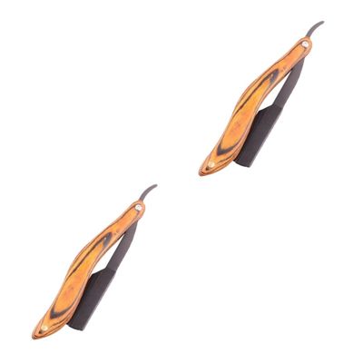 CALLARON 2pcs Stainless Steel Folding Wooden Handle for Men Portable Manual Shaving Tool for Beard Grooming and Facial Hair Trimming for Travel and Everyday Use
